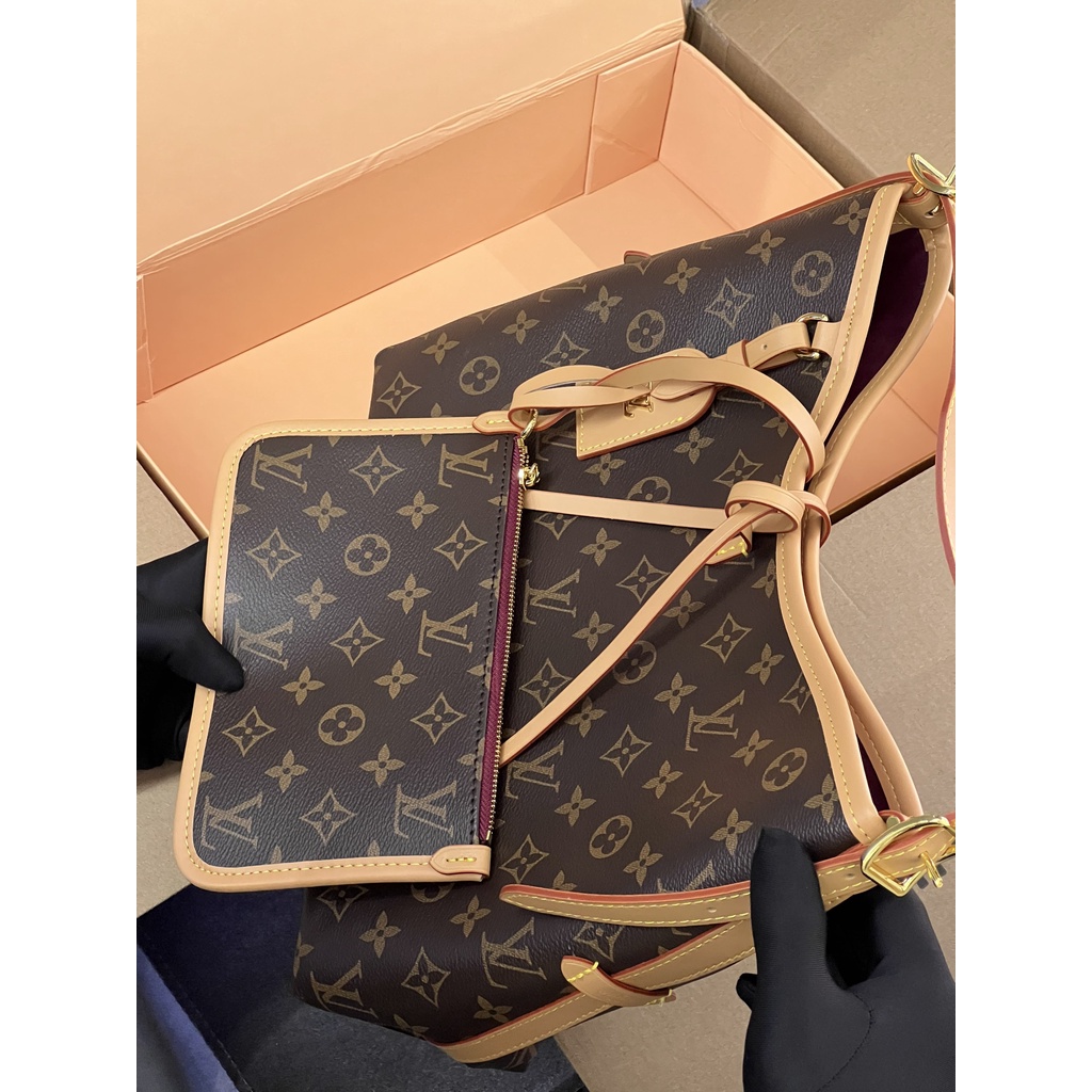 Set Túi Tote Ví LV Carryall PM Da Thật LÓT ĐỎ NHUNG 2 BOX đi học công sở