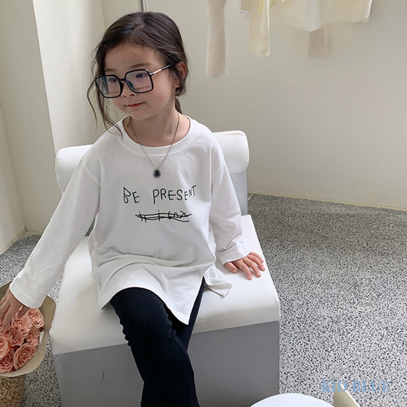 Áo Thun Tay Dài Cổ Tròn In Chữ Thời Trang Xuân Thu Phong Cách Hàn Quốc Cho Nữ