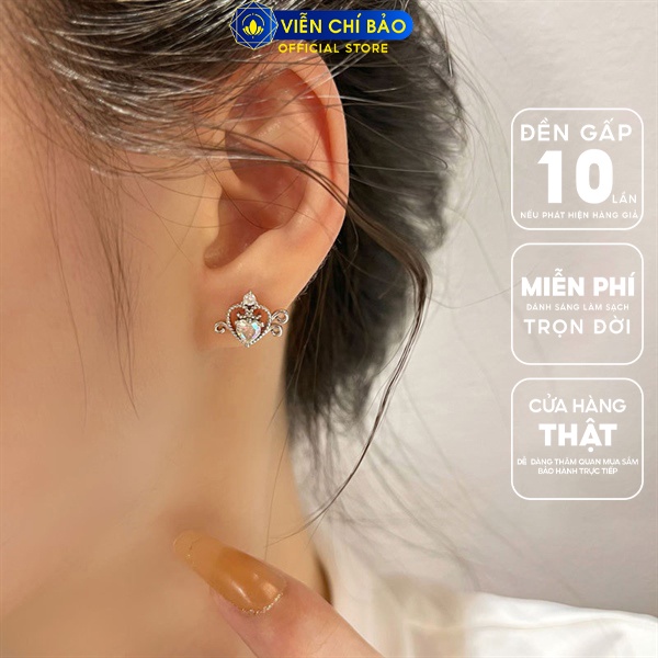 Bông tai trái tim cách điệu đính đá đa sắc chất liệu bạc Thái 925 thời trang phụ kiện trang sức nữ Viễn Chí Bảo B000355
