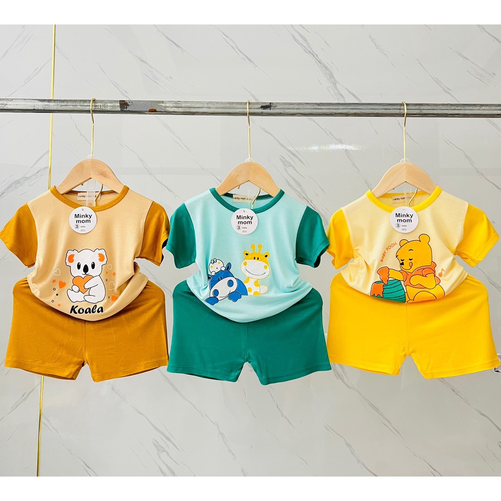 Bộ quần áo cộc tay thun lạnh Minky mom bé trai bé gái size nhí phối ngắn tay