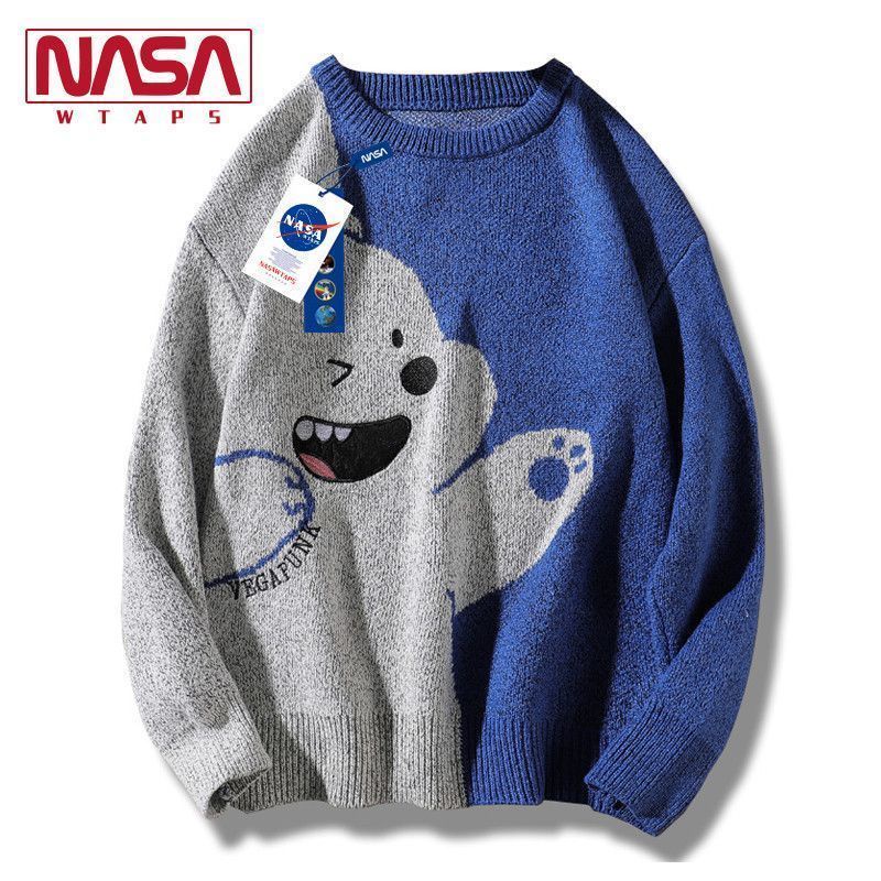 Áo Sweater Dáng Rộng In Hình Gấu Phong Cách Hong Kong Thời Trang Cho Nam