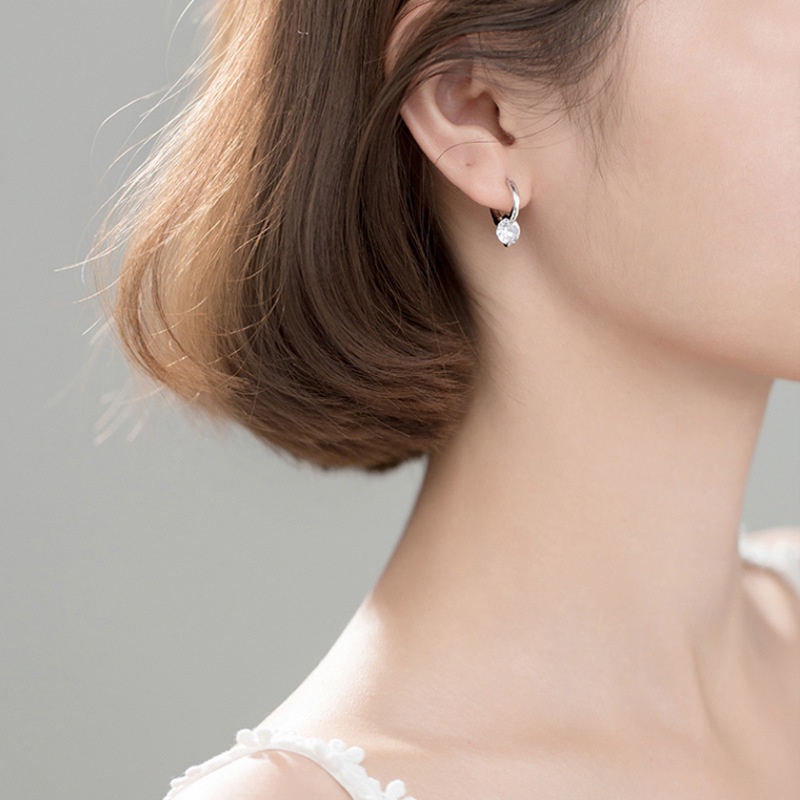 Khuyên Tai Kim Loại Đính Đá Zircon Đơn Giản Thời Trang Hàn Quốc Cho Nữ