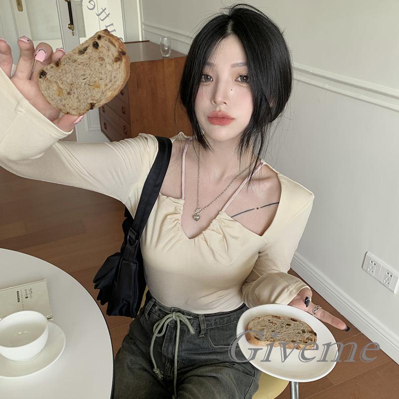 Áo Thun Lửng Tay Dài Cổ V Thời Trang Dành Cho Nữ