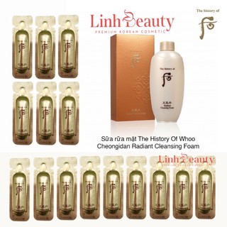 Gói Sữa Rửa Mặt Tái Sinh Da Whoo Cheongidan Radiant Cleansing Foam 1ml - Ẩm mịn, tái sinh, chống lão hoá