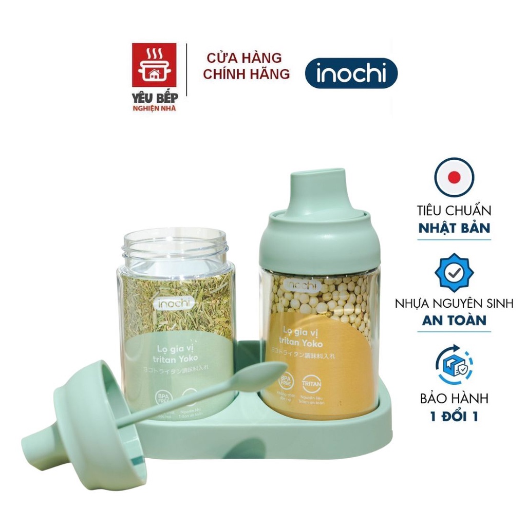 Bộ đựng gia vị có nắp, có muỗng kèm khay Inochi nhựa Tritan cao cấp