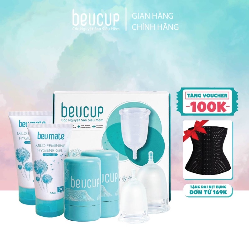 Combo 2 Cốc Nguyệt San BeUCup Chính Hãng,100% Silicol Y Tế Wacker Đức siêu mềm