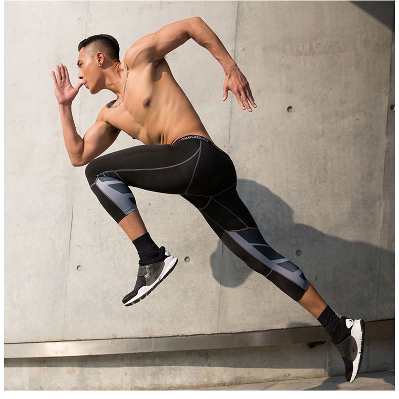 Quần Legging 3 / 4 Co Giãn Ôm Dáng Phong Cách Thể Thao Cho Nam