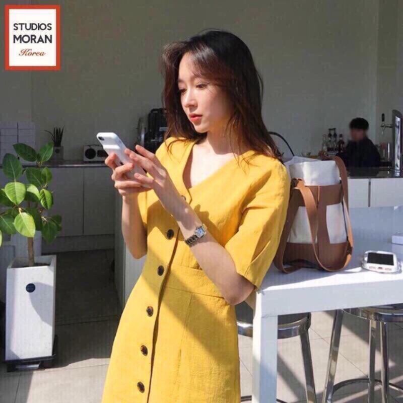 (Thanh lí đồ cá nhân) Đầm váy suông cổ vuông khuy lệch (Kèm ảnh thật)