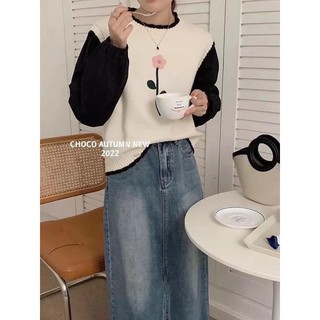 Áo len liền tay sơ mi thêu hoa