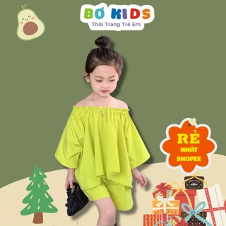 Đồ Bộ Bé Gái - Bộ Áo Cổ Chun Tay Cánh Dơi Kèm Quần Sooc Màu Xanh Mát DOBO027