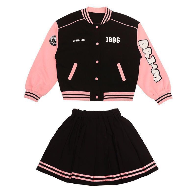 Set bộ bomber bóng chày kết hợp chân váy xếp ly bé gái