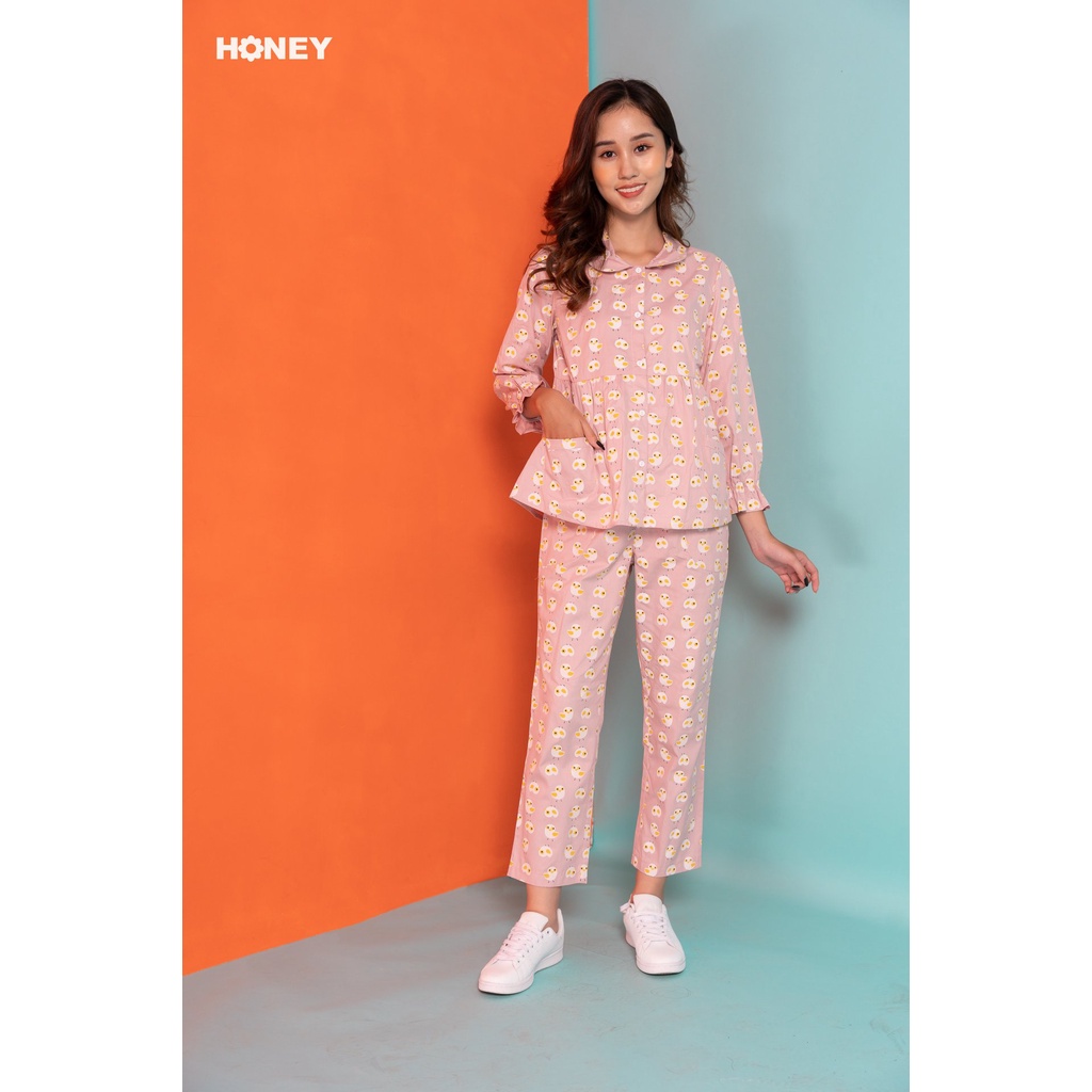 Bộ đồ bầu pijama chất thô hàn mềm, quần có chun rút điều chỉnh theo kích cỡ bụng - Thời trang đầm bầu cao cấp HONEY