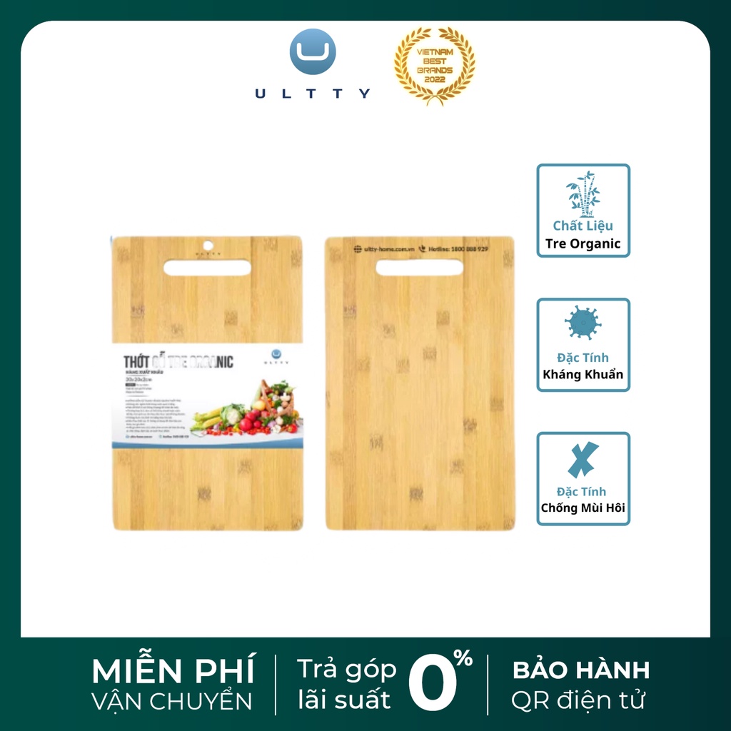 Thớt gỗ tre Organic hàng xuất khẩu Châu Âu- Đặc tính kháng khuẩn, chống mùi hôi, độ bền cao, kích thước 30x20x2 cm