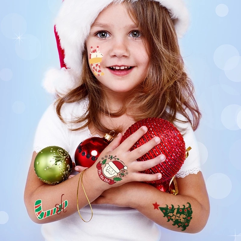 Miếng Dán Hình Xăm Dán Trang Trí Giáng Sinh Năm Mới Nhiều Màu Chống Nước An Toàn