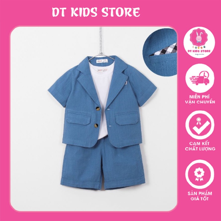 Bộ Vest Bé Trai Nexi Sang Xịn Cực Chất, Thiết Kế Kiểu Dáng Giả Vest Phối Túi Cực Sang Cho Bé Đi Tiệc, Đi Chơi