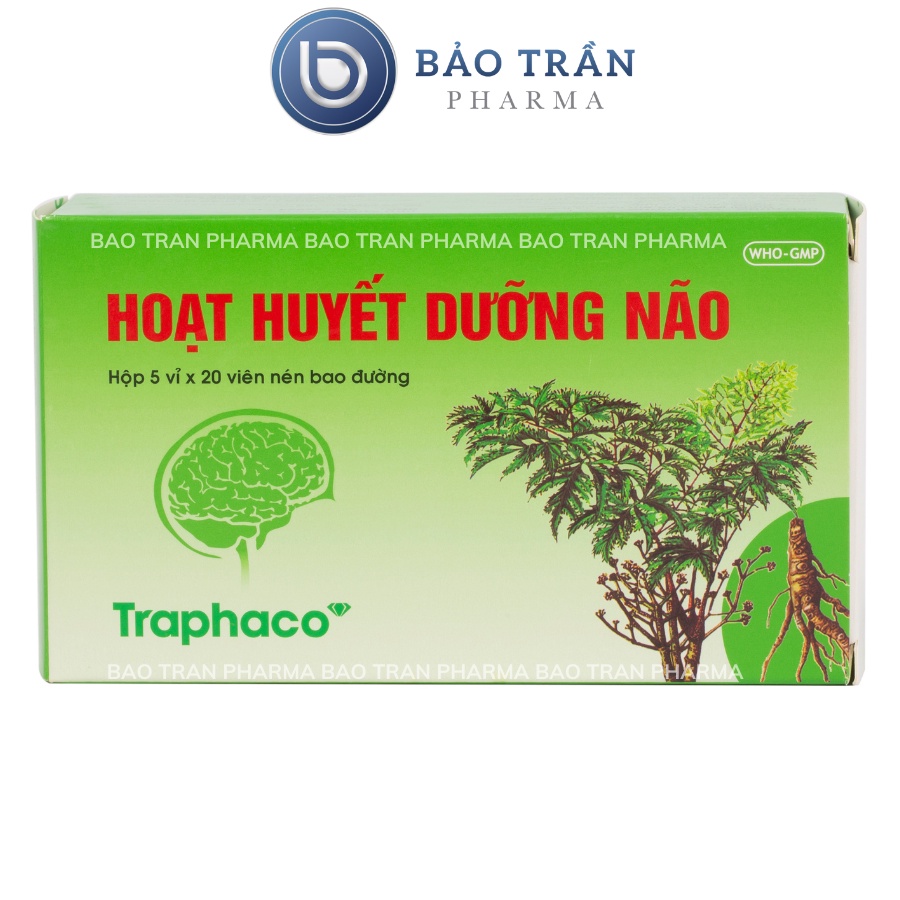 Viên uống hoạt huyết dưỡng não Traphaco hỗ trợ tăng trí nhớ, giảm mất ngủ, đau đầu, chóng mặt (H/5vỉ x 20 viên bao đường