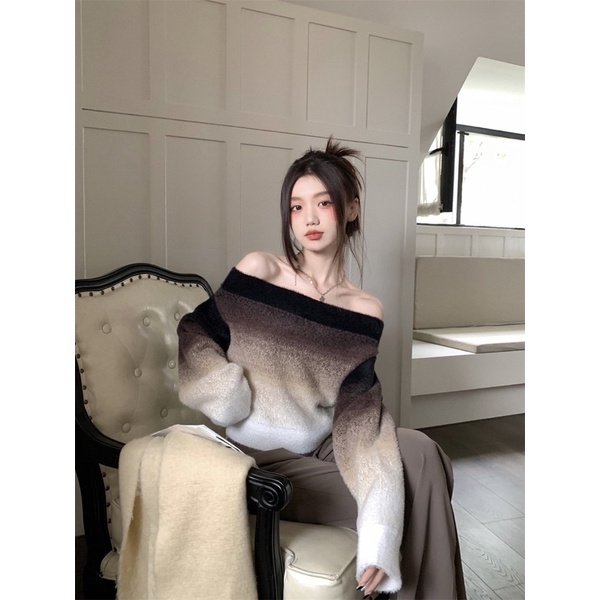 Áo len trễ vai màu ombre koreastyle