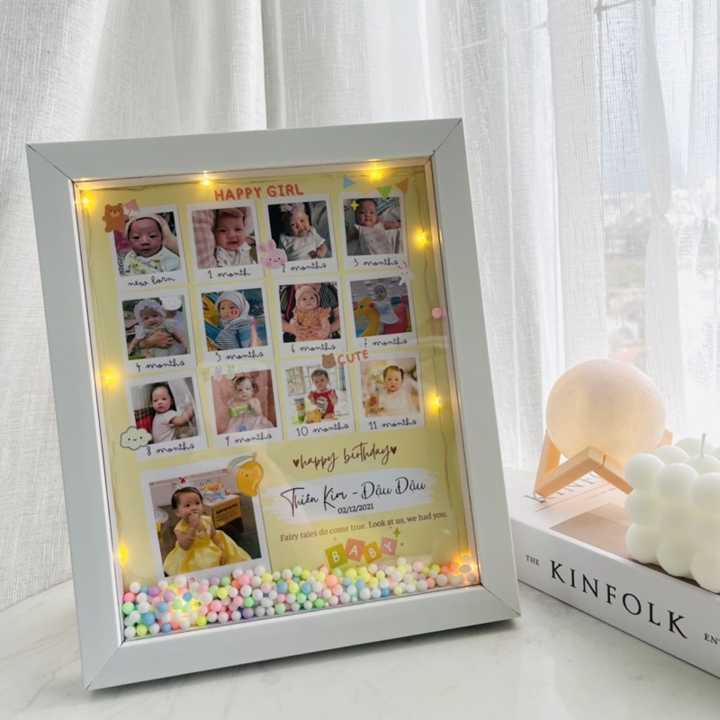 (Tặng đèn) KHUNG ẢNH HỘP kỉ niệm 12 tháng đầu đời của bé