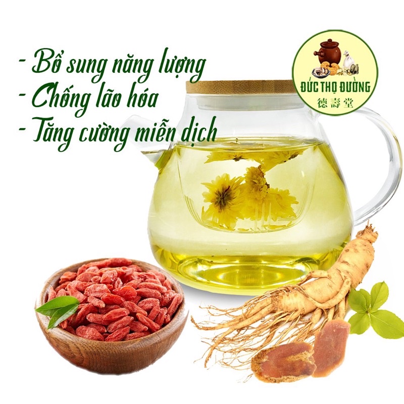 Trà Nhân sâm - Cúc hoa - Kỷ tử (Bổ sung năng lượng, Chống lão hóa, Tăng cường miễn dịch, Sáng mắt, Mịn da)