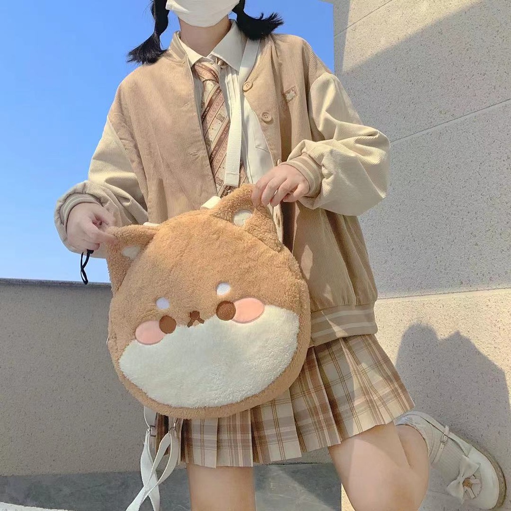 Ba Lô Bông Hình Chú Chó Shiba Inu Phong Cách Lolita Nhật Bản Đáng Yêu Kích Thước 46.6cm 40 X 35