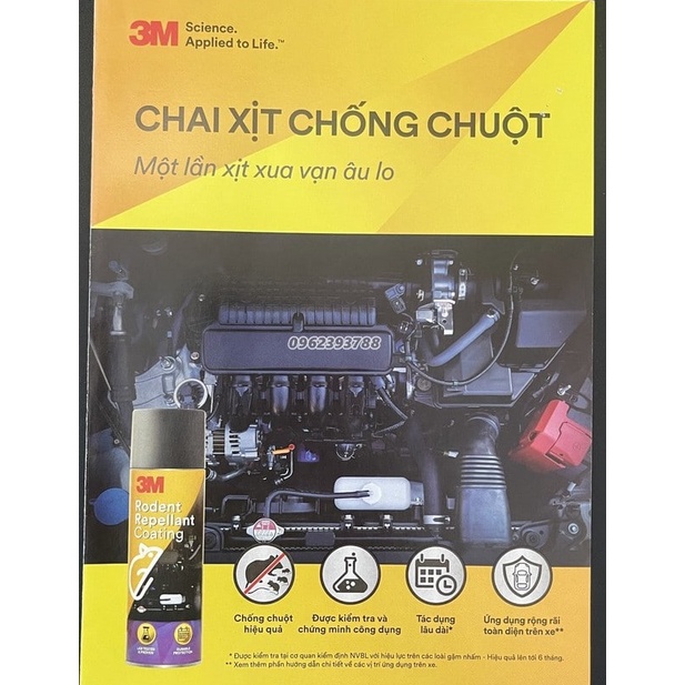 Chai xịt chống chuột 3M ngăn chặn cắn phá xe ôtô, dây cáp điện, chi tiết khoang máy