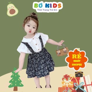 Set yếm chân váy thô hoa kèm áo cộc tay điệu đà cho bé dobo040