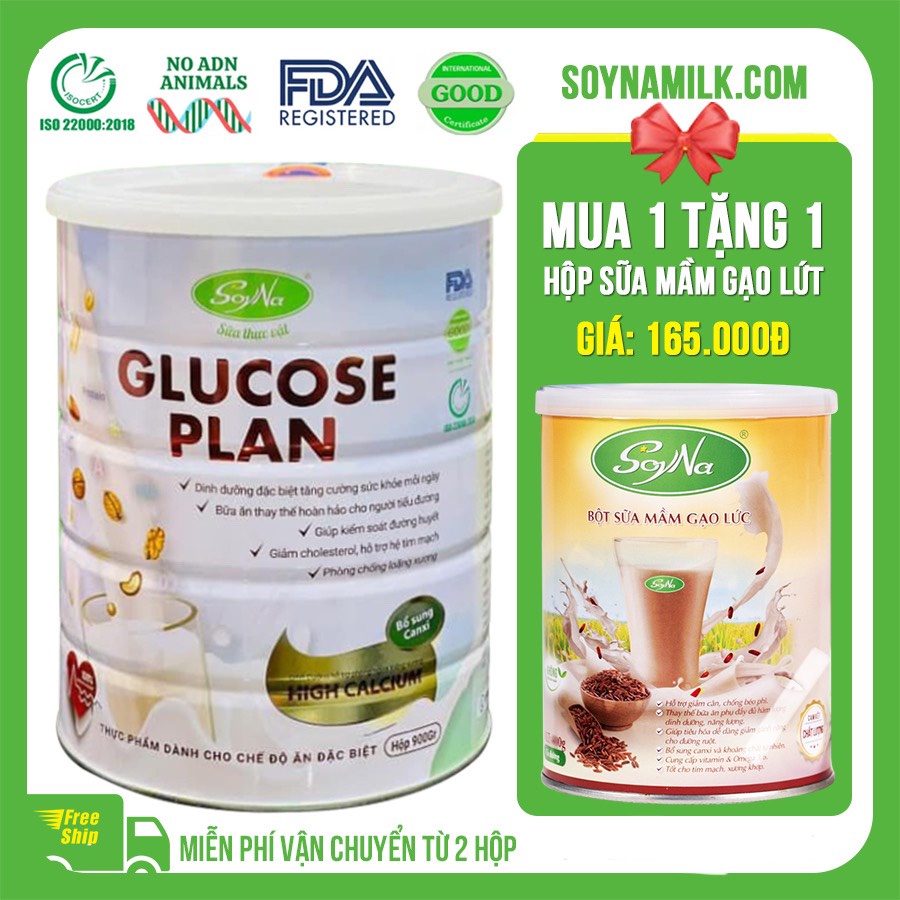 Sữa thực vật Glucose Plan Canxi Soyna 900g chính hãng tặng kèm 1 hộp S