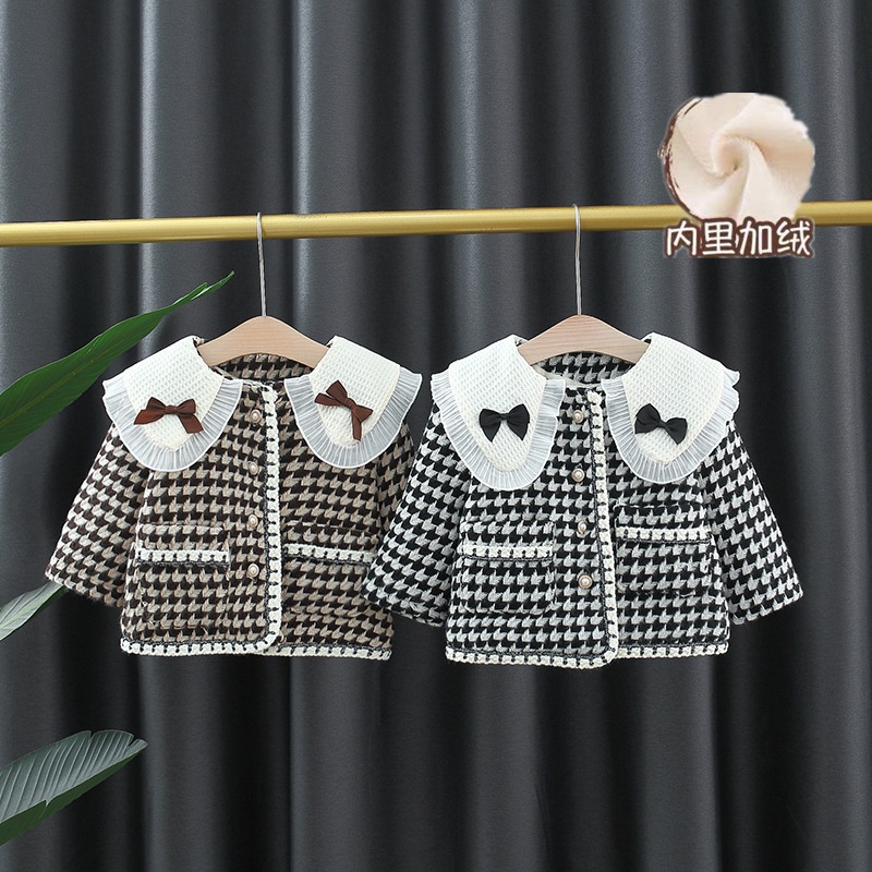 Áo khoác lông cừu cho bé gái 2022 PT Shop- Phong cách Hàn Quốc cổ bẻ 2 nơ, dành cho bé 6kg -18kg