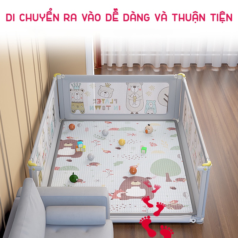 Bộ quây cũi cao cấp cho bé KidAndMom SP22 độ cao 73cm khung kim loại chống va đập hạ 1 góc