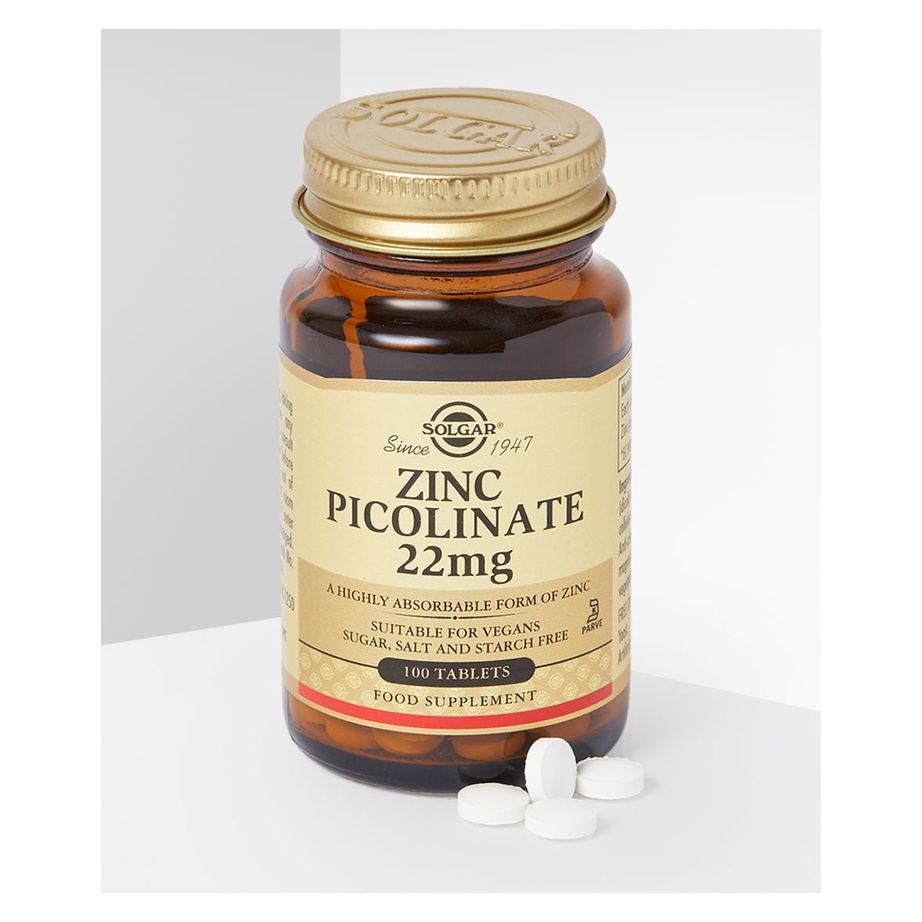 Viên uống kẽm - Zinc - zinc Picolinate Solgar vitamin kẽm khoáng chất cho cơ thể 100v 22MG cải thiện tiêu hoá sinh lý