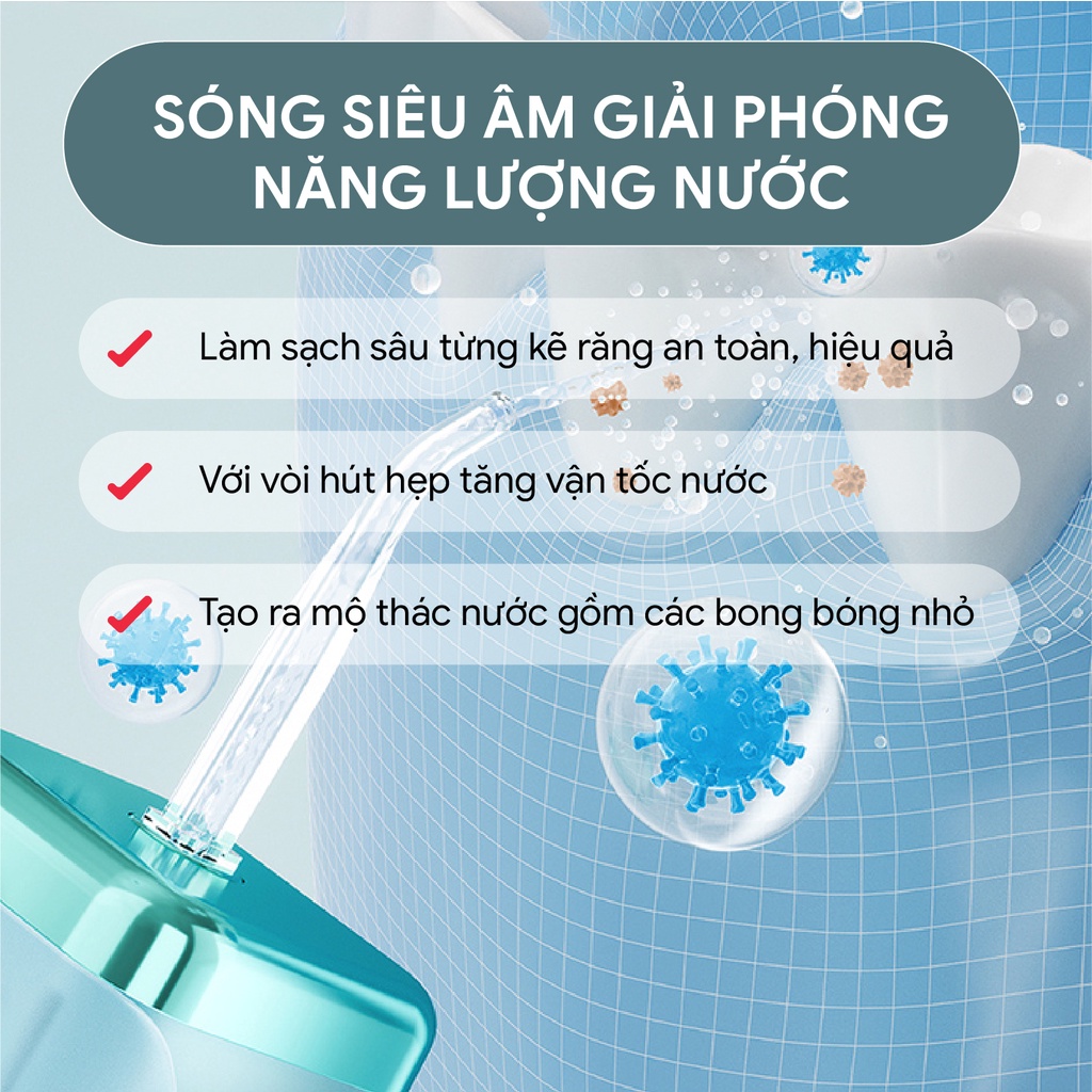 Combo bàn chải điện Mjk05 + Tăm nước T-Flash T02 tia mạch xung, làm sạch răng hiệu quả