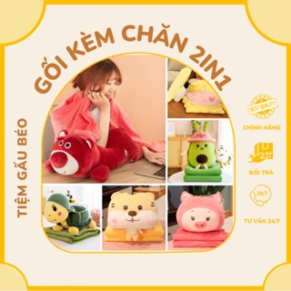 Bộ chăn gối đa năng- Gối kèm chăn mền 2in1 Lotso, mèo bông, thỏ bông, gấu bông lena, gấu bông capybara kèm chăn mền