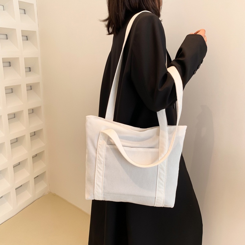 Túi Xách Vải Nhung Kẻ Kích Thước Lớn Phong Cách Hàn Quốc Cho Nữ