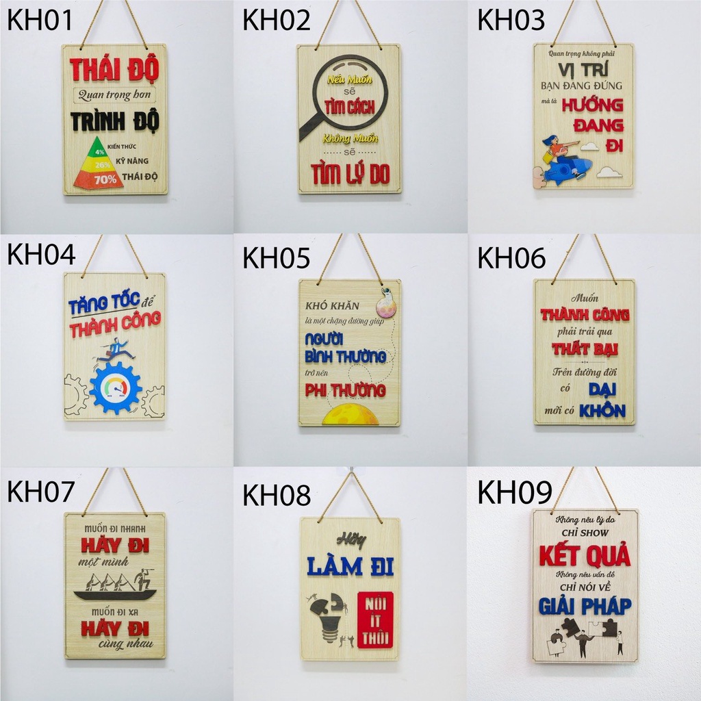 Biển bảng gỗ decor Khẩu Hiệu size lớn 1 - bảng gỗ trang trí văn phòng làm việc - tranh cổ động ( tặng kèm móc treo)
