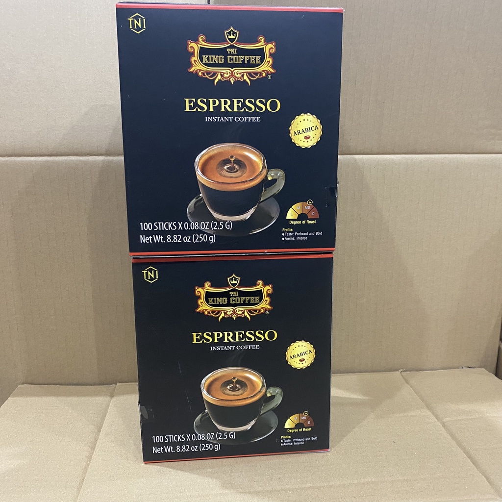 Cà Phê Đen Hòa Tan Espresso KING COFFEE - Hộp 100 gói x 2.5g - đậm hương vị cà phê Ý