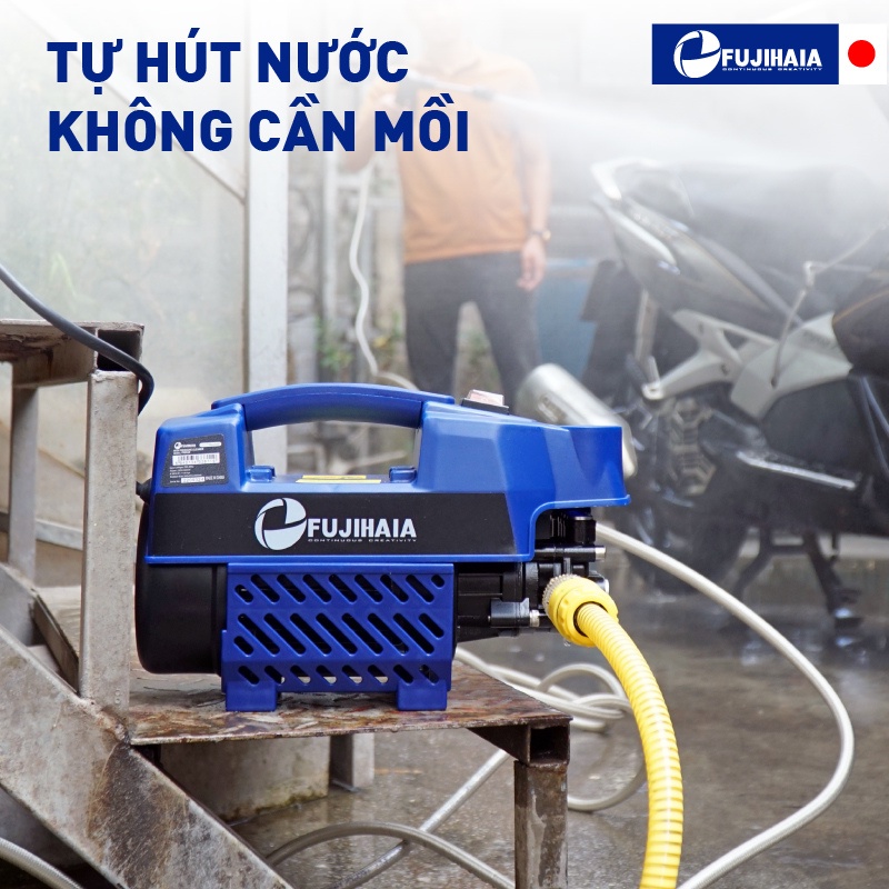 Máy rửa xe mô tơ cảm ứng từ FUJIHAIA PW96E áp lực nước 130bar - Đồng hồ chỉnh áp - Dây phun xịt 20m - Bảo hành 18 tháng