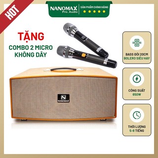 Loa xách tay karaoke công suất lớn nanomax x-220 tặng kèm 2 micro không dây kết nối bluetooth đọc được usb thẻ nhớ
