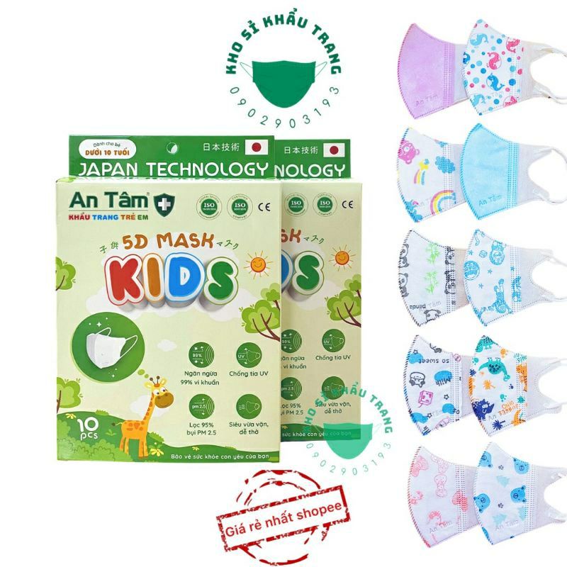 Set 10c khẩu trang 3D nhiều hình cho bé yêu 3 tháng đến 10 tuổi