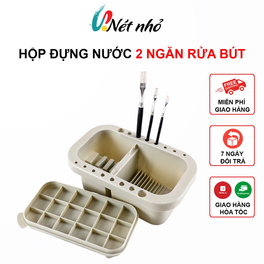 Hộp Đựng Nước Rửa Bút 2 Ngăn Kèm Khay Đựng Màu Vẽ Đa Năng