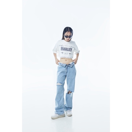 Áo croptop in hình Harley Davidsion cổ điển màu trắng - SXINVASION