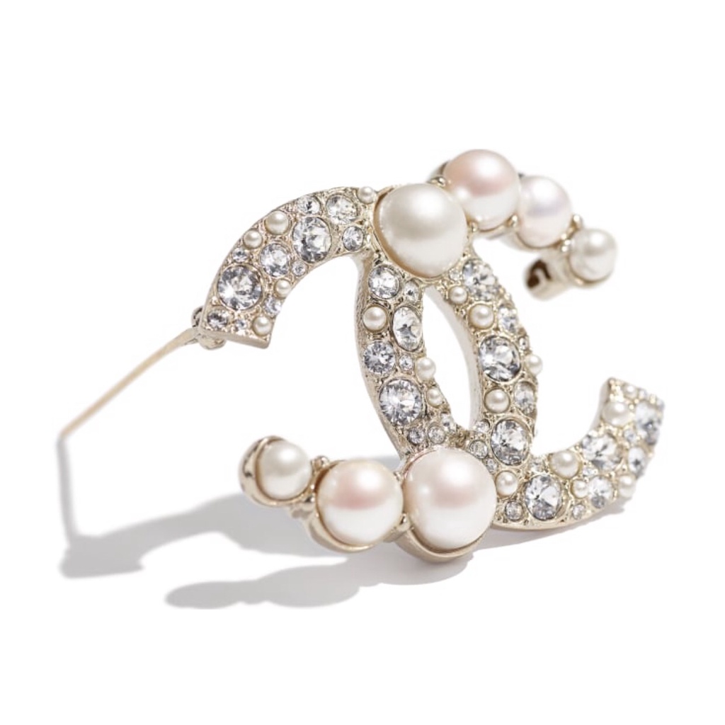 Trâm Cài Áo Hình Chữ C Đôi Đính Ngọc Trai Mạ Bạc 925 Thời Trang