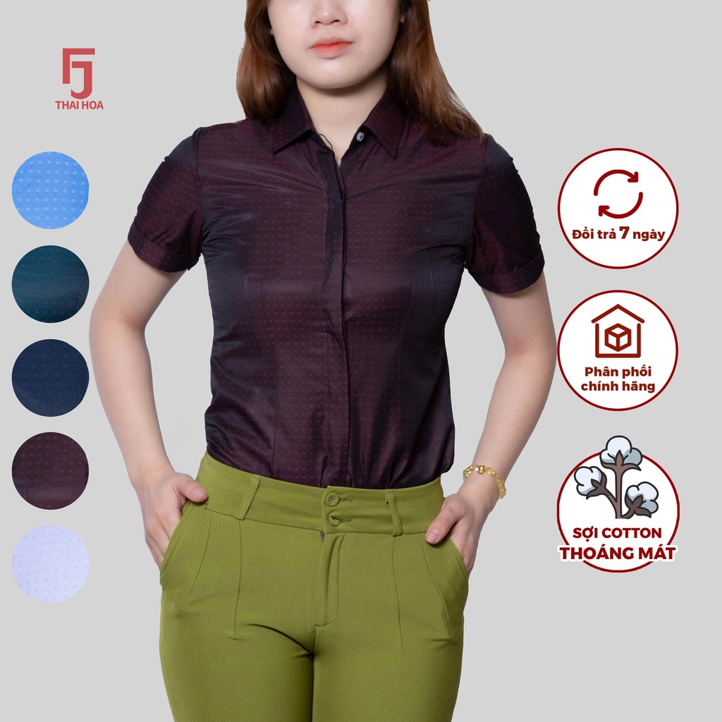 Áo sơ mi nữ công sở sợi tre thiết kế ngắn tay nhiều màu Thái Hòa ASW0301-R17