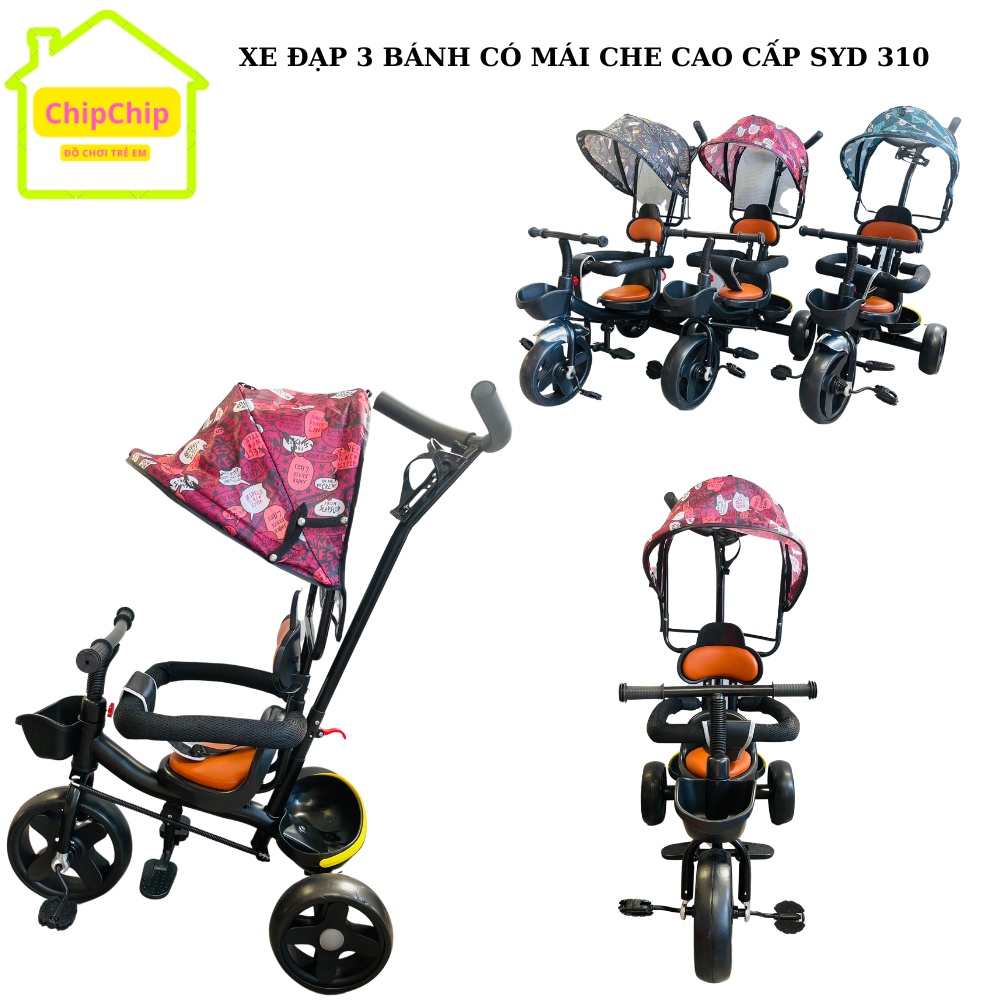 Xe đẩy 3 bánh cho bé có mái che, có cần đẩy chắc khoẻ phù hợp cho bé từ 1-5 tuổi, mã SYD 310