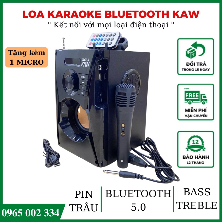 [TẶNG KÈM MIC] Loa Karaoke Bluetooth KAW A300, A18 (Mẫu Mới K500, K600) Công Suất Lớn, Âm Thanh Sống Động