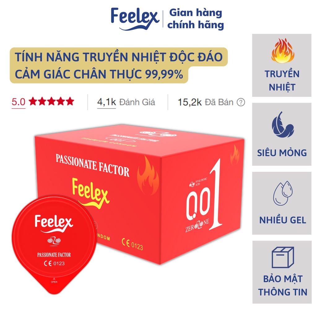 Bao cao su Feelex Passionate Factor truyền nhiệt, siêu mỏng, cảm giác chân thật - Hộp 10 bcs-olo store