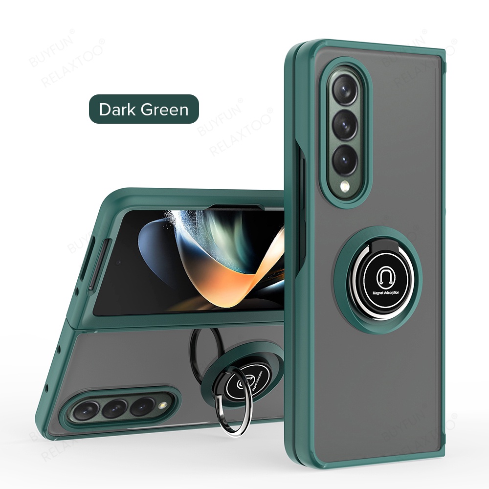 Samung ZFold 4 Case Matte Hard PC Back Cover For Samsung Galaxy Z Fold4 Fold 4 ZFold4 5G Car Magnet Holder Ring Shockproof Coque
