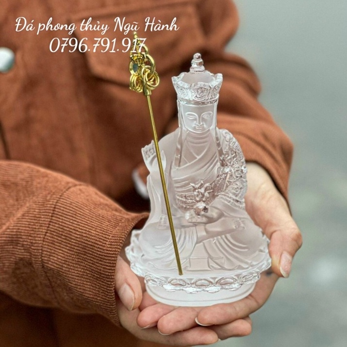 Tượng Địa Tạng Vương Bồ Tát Bằng Đá Lưu Ly Cao Cấp, Trang Trí Taplo Ô Tô Siêu Đẹp - Cao 15cm