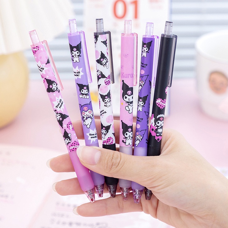 Bút Mực Gel Mực Đen Họa Tiết Hoạt Hình Dễ Thương Có Thể Thu Gọn Cho Học Sinh