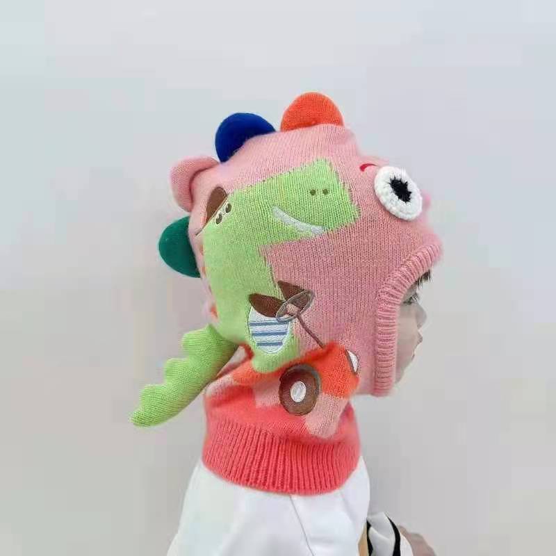 Set Nón Len Và Khăn Choàng Cổ Hình Khủng Long Đáng Yêu Cho Bé