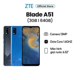 Điện Thoại ZTE Blade A51 3GB l 64GB Màn hình giọt nước 6.52" Chip Octa Core 1.6GHz Mở khóa vân tay - Hàng Chính Hãng